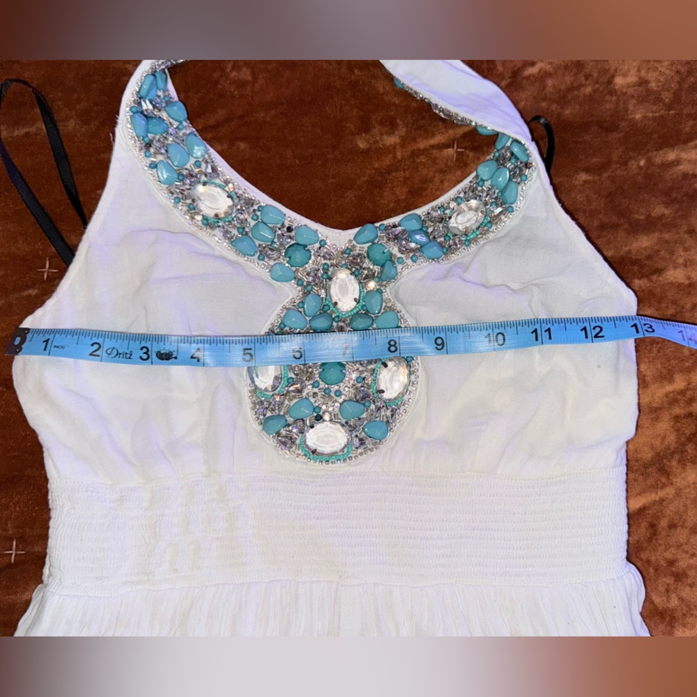 Boston Proper Elegant White Halter Dress with Blue Floral Accents - Maxi Dress - Picture 4 of 6